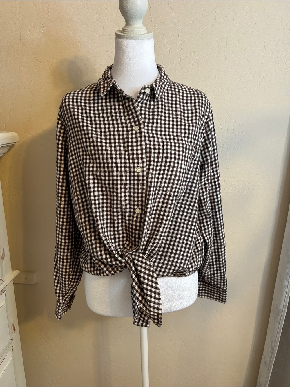 Madewell Brown & White Gingham Button Front Shirt XL Cottagecore Flannel